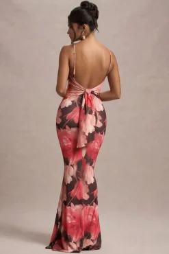Kelila | Red Floral Print Strappy Open-Back Split Maxi Dress