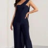 Kendra | Navy Asymmetric Bandeau Jumpsuit with Drape