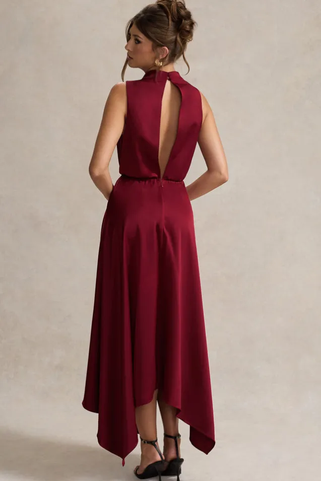Kerri | Berry Satin Cowl-Neck Maxi Dress