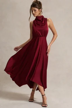 Kerri | Berry Satin Cowl-Neck Maxi Dress