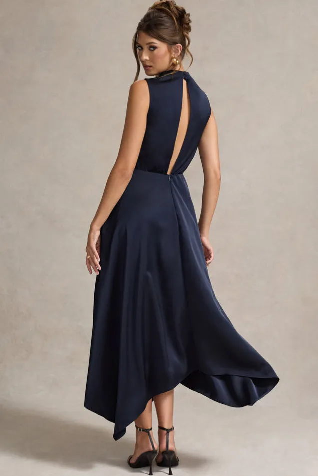 Kerri | Navy Satin Cowl-Neck Maxi Dress