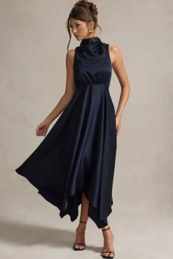 Kerri | Navy Satin Cowl-Neck Maxi Dress