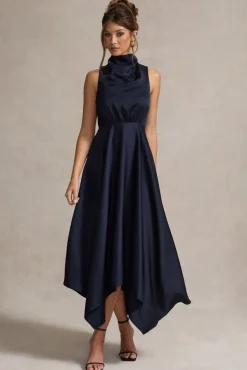 Kerri | Navy Satin Cowl-Neck Maxi Dress