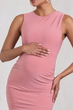 Kerry | Blush Pink High-Neck Sleeveless Maternity Midi Dress