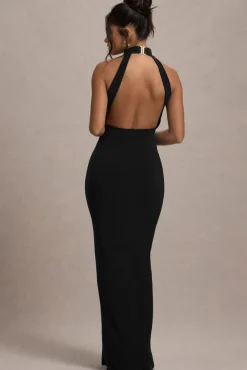 Khari | Black High-Neck Twisted Maxi Dress With Drape