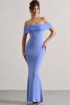 Kiana | Pale Blue Bardot Maxi Dress