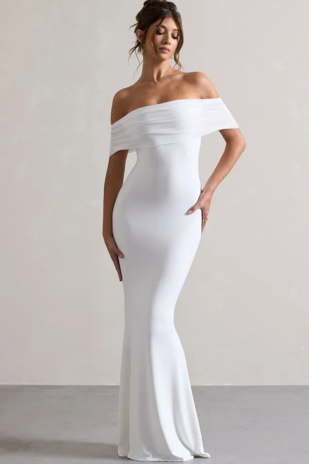 Kiana | White Bardot Maxi Dress