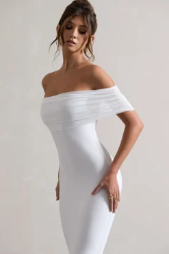 Kiana | White Bardot Maxi Dress