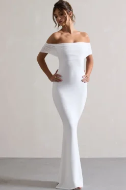 Kiana | White Bardot Maxi Dress