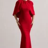 Kianne | Red Draped Short-Sleeve Maxi Dress