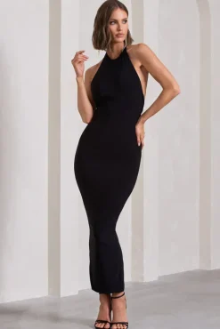 Kirsten | Black Sleeveless Halter-Neck Open-Back Maxi Dress