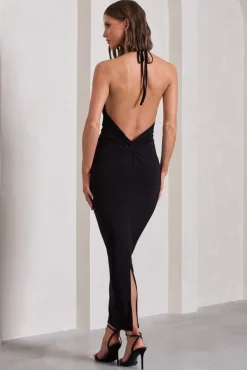 Kirsten | Black Sleeveless Halter-Neck Open-Back Maxi Dress