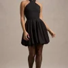 Klytie | Black Halter-Neck Mini Dress With Puff-Ball Skirt