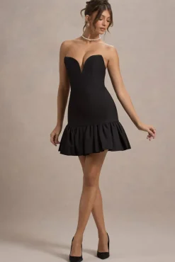 Koko | Black Sweetheart Mini Dress With Ruffle Hem