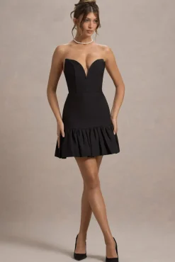Koko | Black Sweetheart Mini Dress With Ruffle Hem