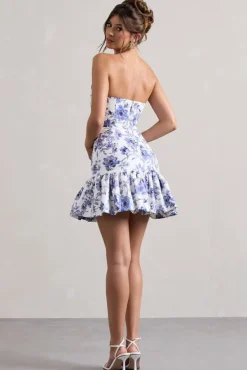 Koko | Floral Print Sweetheart Mini Dress With Ruffle Hem