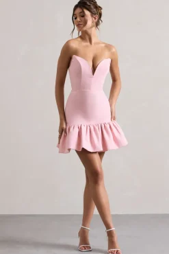 Koko | Pink Sweetheart Mini Dress With Ruffle Hem