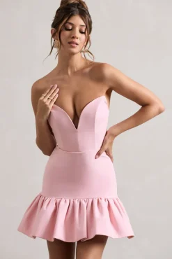 Koko | Pink Sweetheart Mini Dress With Ruffle Hem