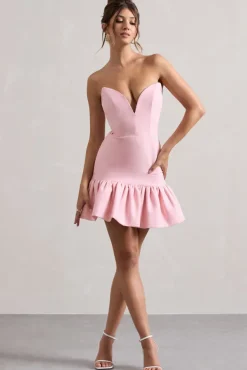 Koko | Pink Sweetheart Mini Dress With Ruffle Hem