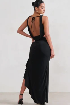 La Belle | Black Ruffle Maxi Skirt With Thigh Split