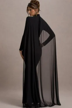 La Nuit | Black High-Neck Long-Sleeve Maxi Dress With Cape