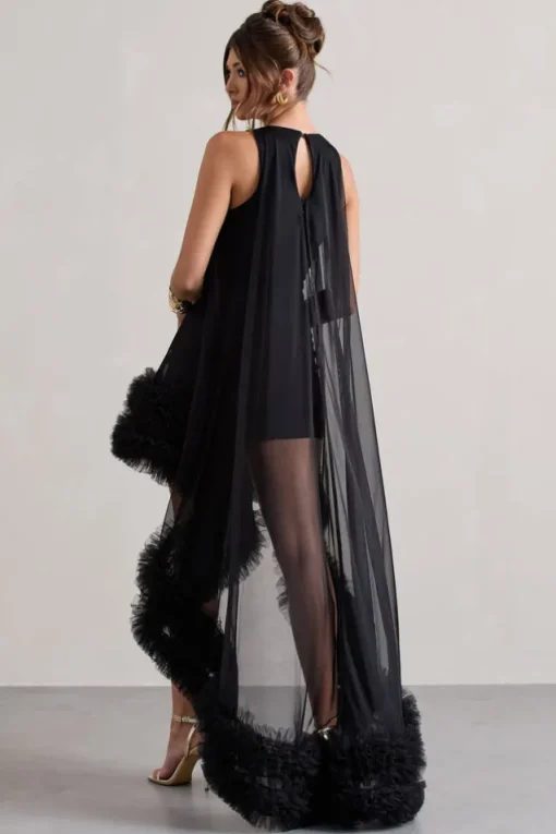 Lacie | Black Sleeveless Mini Dress With Tulle Overlay