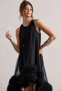 Lacie | Black Sleeveless Mini Dress With Tulle Overlay