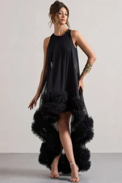 Lacie | Black Sleeveless Mini Dress With Tulle Overlay