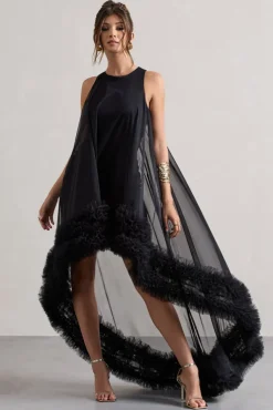 Lacie | Black Sleeveless Mini Dress With Tulle Overlay