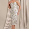 Lady Vitti | Floral Print Satin Strappy Split Midi Dress