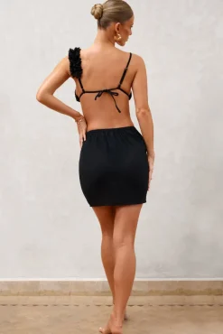Laguna | Black Ruched Chiffon Mini Skirt With Beaded Drawstrings