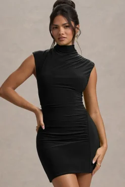 Lalani | Black Ruched High-Neck Mini Dress