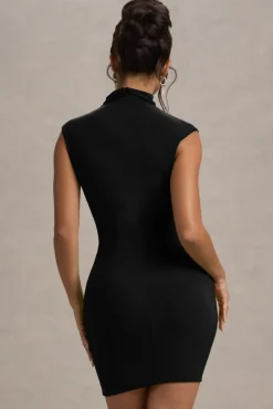 Lalani | Black Ruched High-Neck Mini Dress