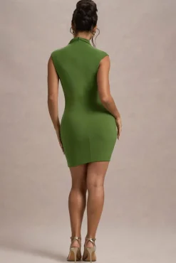 Lalani | Palm Green Ruched High-Neck Mini Dress