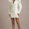 Landon | Off-White Tailored Blazer Mini Dress With Puff Sleeves