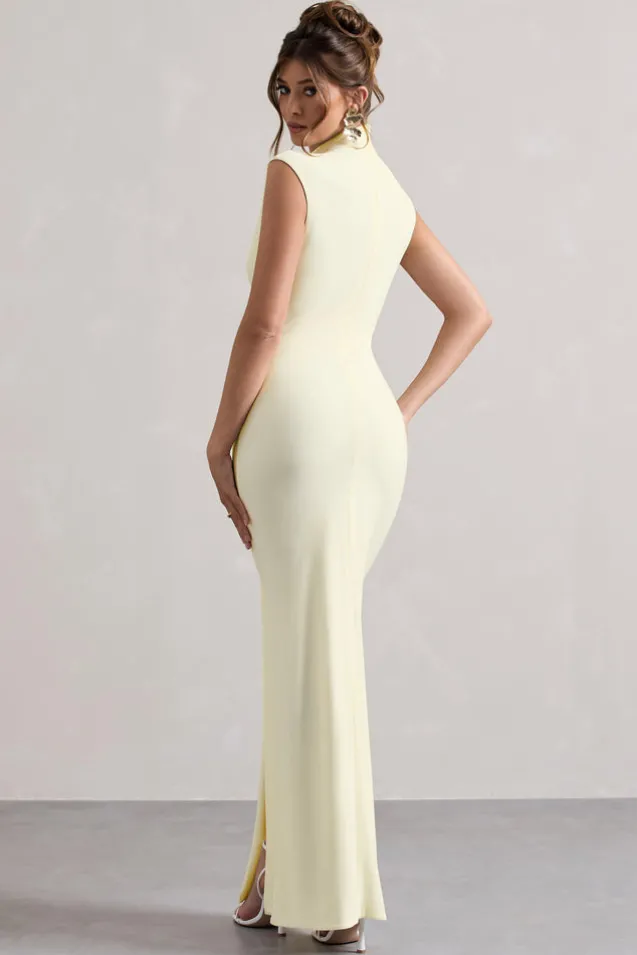Lanetta | Cream Ruched High-Neck Maxi Dress With Split
