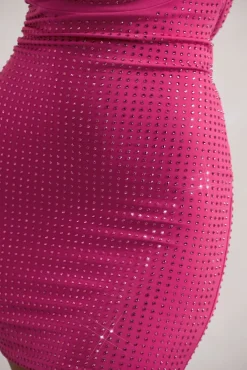 Last Dance | Dark Pink Embellished Strappy Cowl-Neck Mini Dress