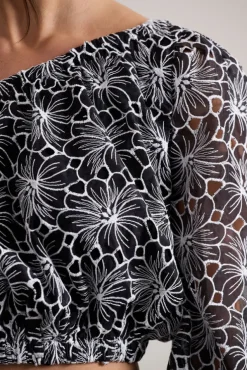 Last Request | Black Lace Asymmetric One-Sleeve Crop-Top