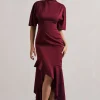 Lavinia | Berry High-Neck Flutter-Sleeve Asymmetric Maxi Dress