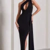 Lavish | Black One Shoulder Drape Maxi Dress
