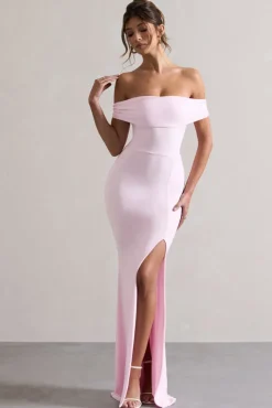 Law of Attraction | Pink Bardot Draped Split Maxi Dress