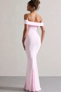 Law of Attraction | Pink Bardot Draped Split Maxi Dress