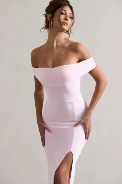 Law of Attraction | Pink Bardot Draped Split Maxi Dress