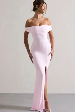 Law of Attraction | Pink Bardot Draped Split Maxi Dress