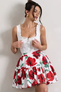 Lecce | White Broderie Buttoned Corset Style Top With Lace Detail