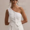 Lelia | Cream One Shoulder Tailored Top With Bows