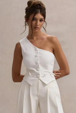 Lelia | Cream One Shoulder Tailored Top With Bows