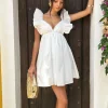 Let's Laze | White Poplin Smocked Mini Dress With Frilled Straps