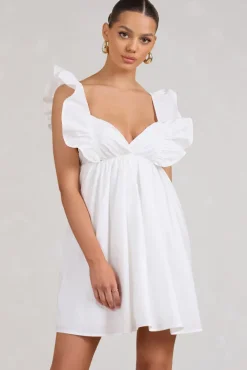 Let's Laze | White Poplin Smocked Mini Dress With Frilled Straps