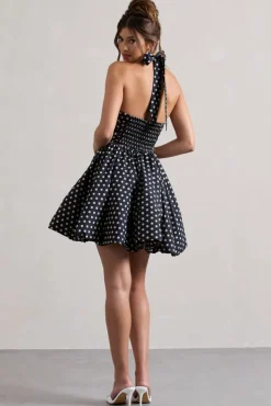 Levie | Navy Polka Dot Halter-Neck Mini Dress
